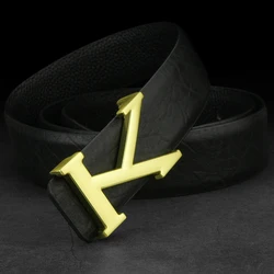 Cinturón de cuero negro con letras K para hombre, cinturón de lujo de alta calidad, de diseñador, Color café