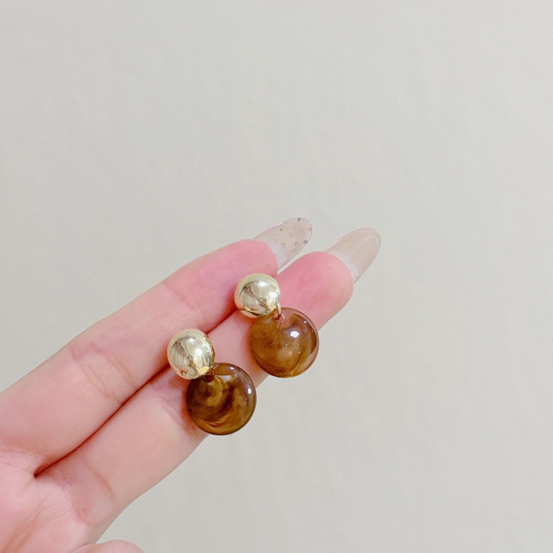 Brown Round Discs Wafer Amber Color Pendant Earring for Women Maillard Korean Punk Jewelry Christmas Gift