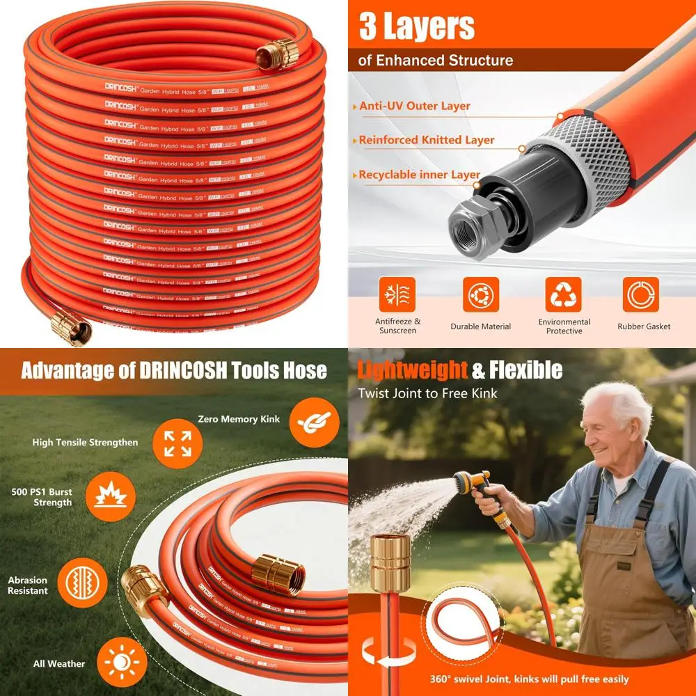 

Гибкий садовый шланг длиной 100 футов диаметром 5/8 дюйма, легкий, никелированные фитинги, без ударов, герметичный, всепогодный Durab