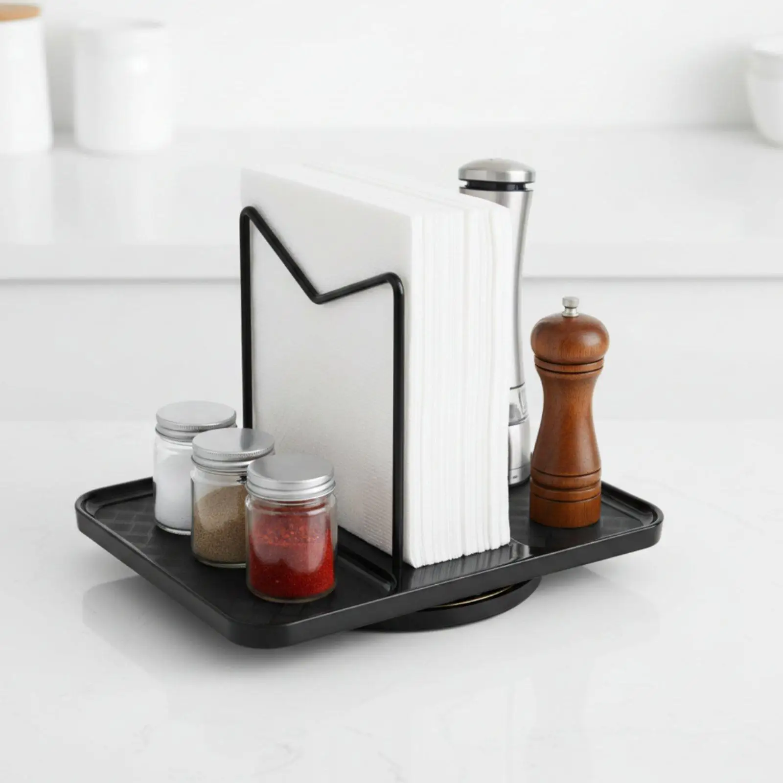 Rotating Metal Napkin Holder, Non-Slip Kitchen Condiment Holder,