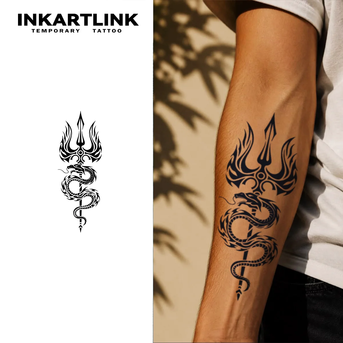 INKARTLINK 1PC Botanical Trident Serpent Tattoo 2-5 Days, Unisex for Concerts, Streetwear & Bold Look.