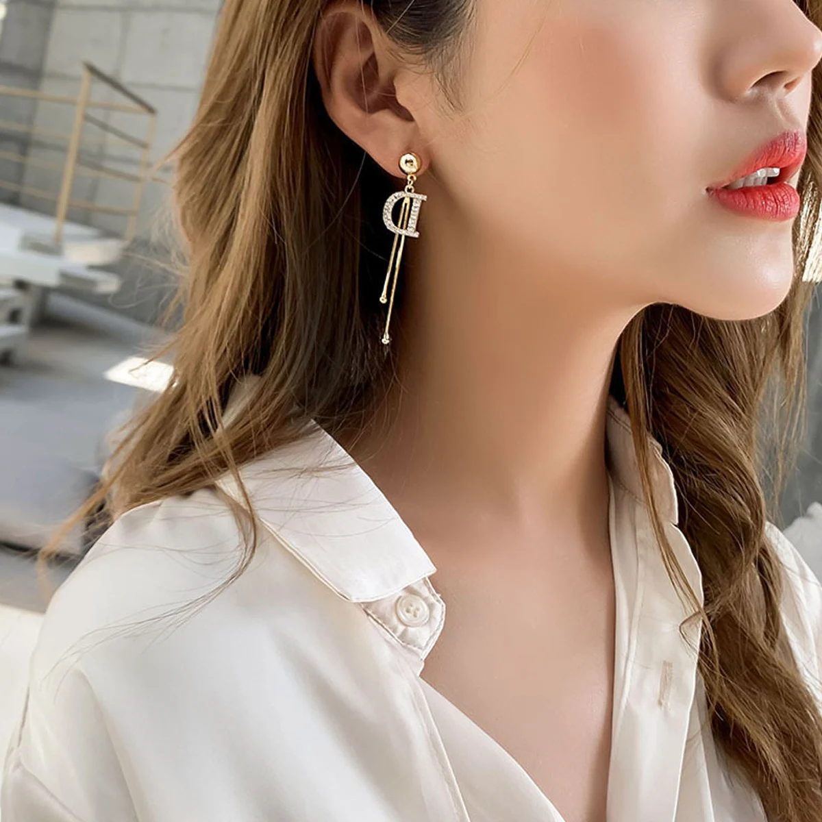 Temperament Full D Letter Long Earrings Gold Color Fashion Tassel Earrings Mesh  Female Earrings image 5