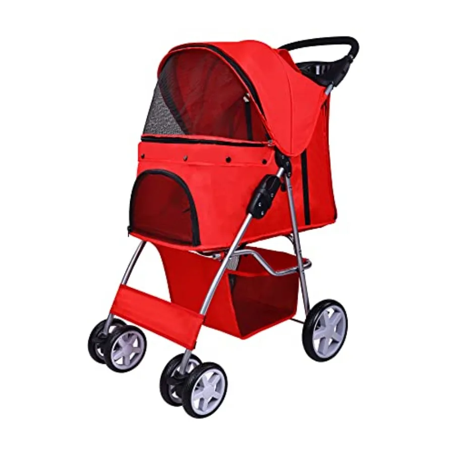 

Pet Stroller for Travel, Aluminum Alloy Frame, Black, Foldable Portable with Detachable Carrier for Medium and Small Dogs and C