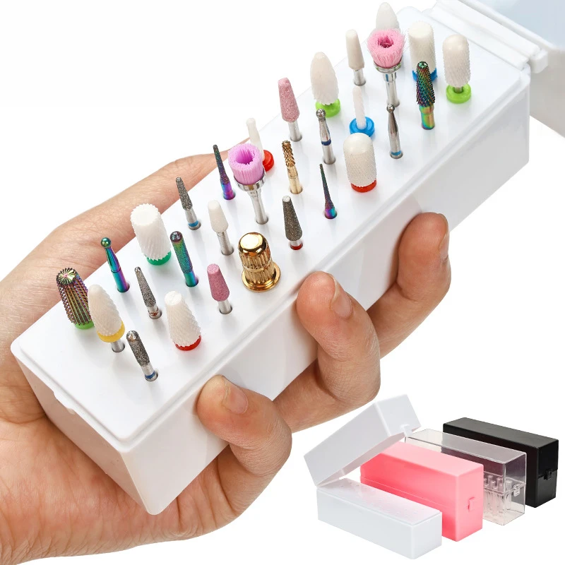 30 Holes Drill Bit Holder Storage Case Stand Display Milling Cutter Box Manicure Empty Acrylic Container