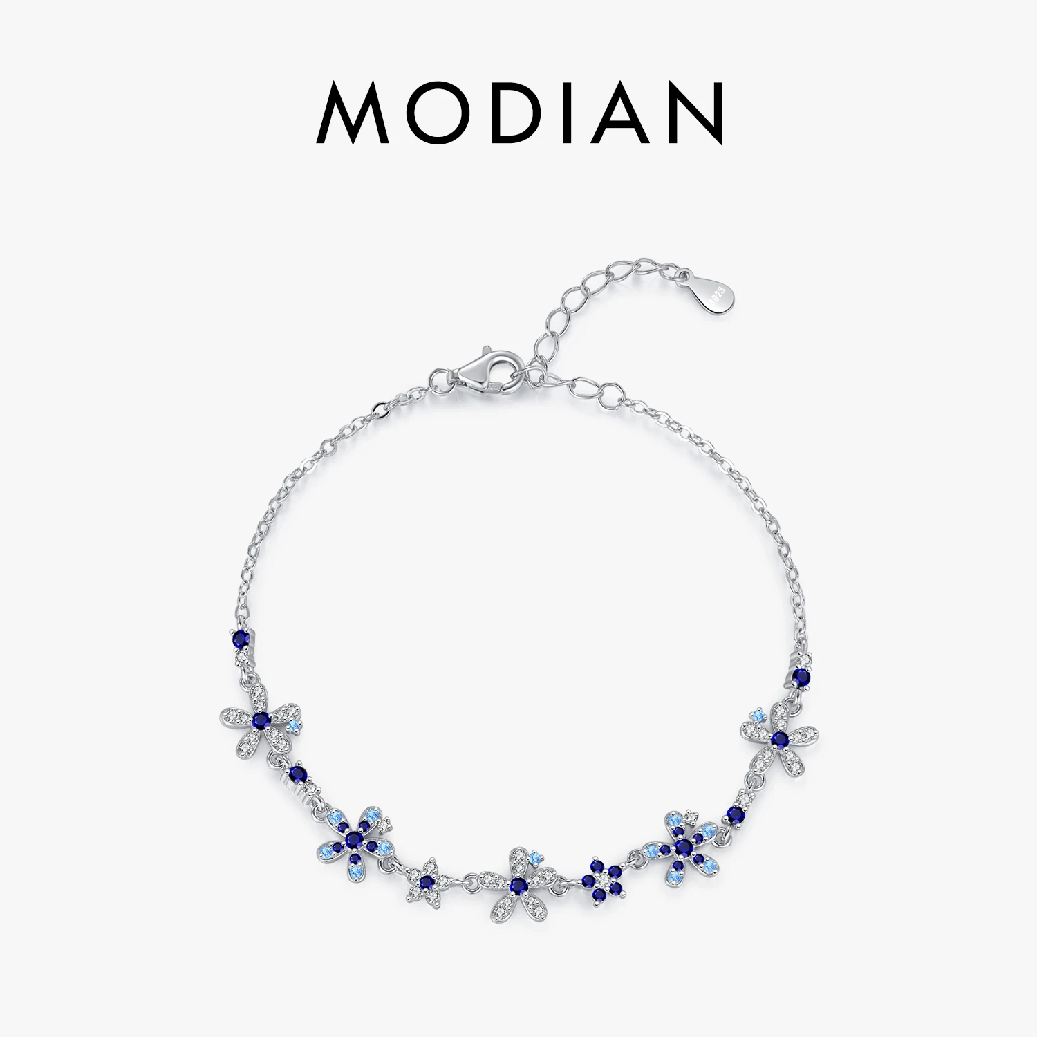 MODIAN 925 Sterling Silver luksusowe kwiaty Pave ustawienie CZ genialne bransoletki moda codzienny Link Chain dla damska biżuteria na prezent