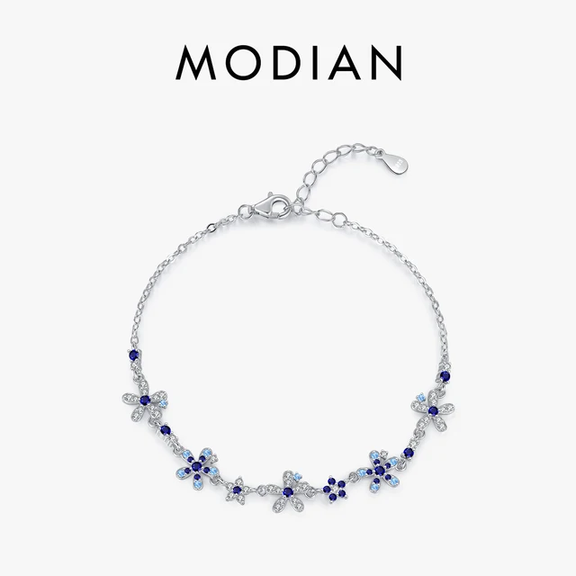 MODIAN 925 Sterling Silver luksusowe kwiaty Pave ustawienie CZ genialne bransoletki moda codzienny Link Chain dla damska biżuteria na prezent