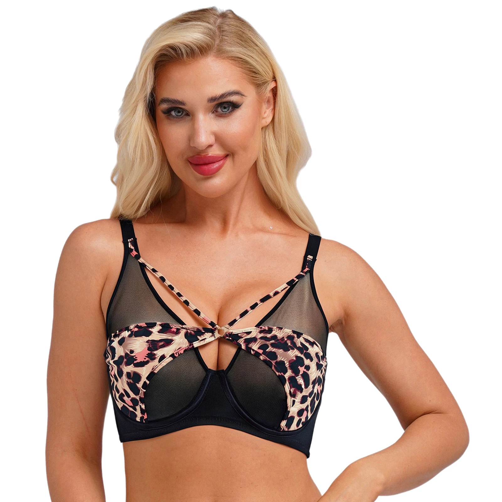 

Women's Sexy Push Up Bra Mesh Patchwork Full Cup Underwire Cut Out Balconette Breathable Thin Bra Tops for Daily Beach Pool Bras