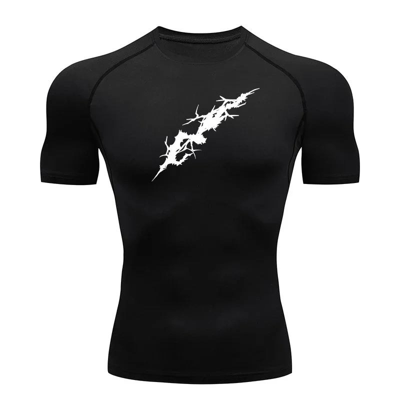 Graphic Print Compression Shirt for Men Gym Workout Running Tshirt Tees Tops Athletic Quick Dry Undershirt Baselayers Activewear