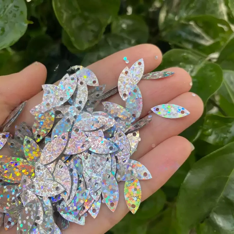 50g DIY Craft Embellishment sequins Eye Shape 6x15mm Loose Sequin Iridescent Hologram Double Hole Clothing Sewing Accessories