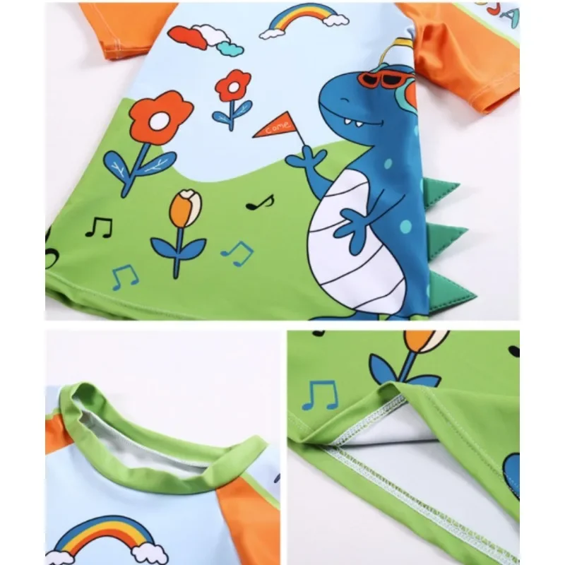 Kids Boy Swimsuit Letter Dinosaur Print Two-Piece Suits 3PCS Cartoon Children Board Shorts Children Boys Swimwear Surfing Suit