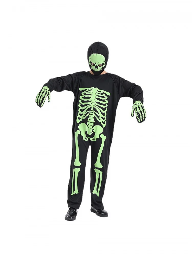 

Luminous Skeleton Costume Children's Halloween Performance Outfit Glowing Bone Clothes Stage Performance Skully Suit