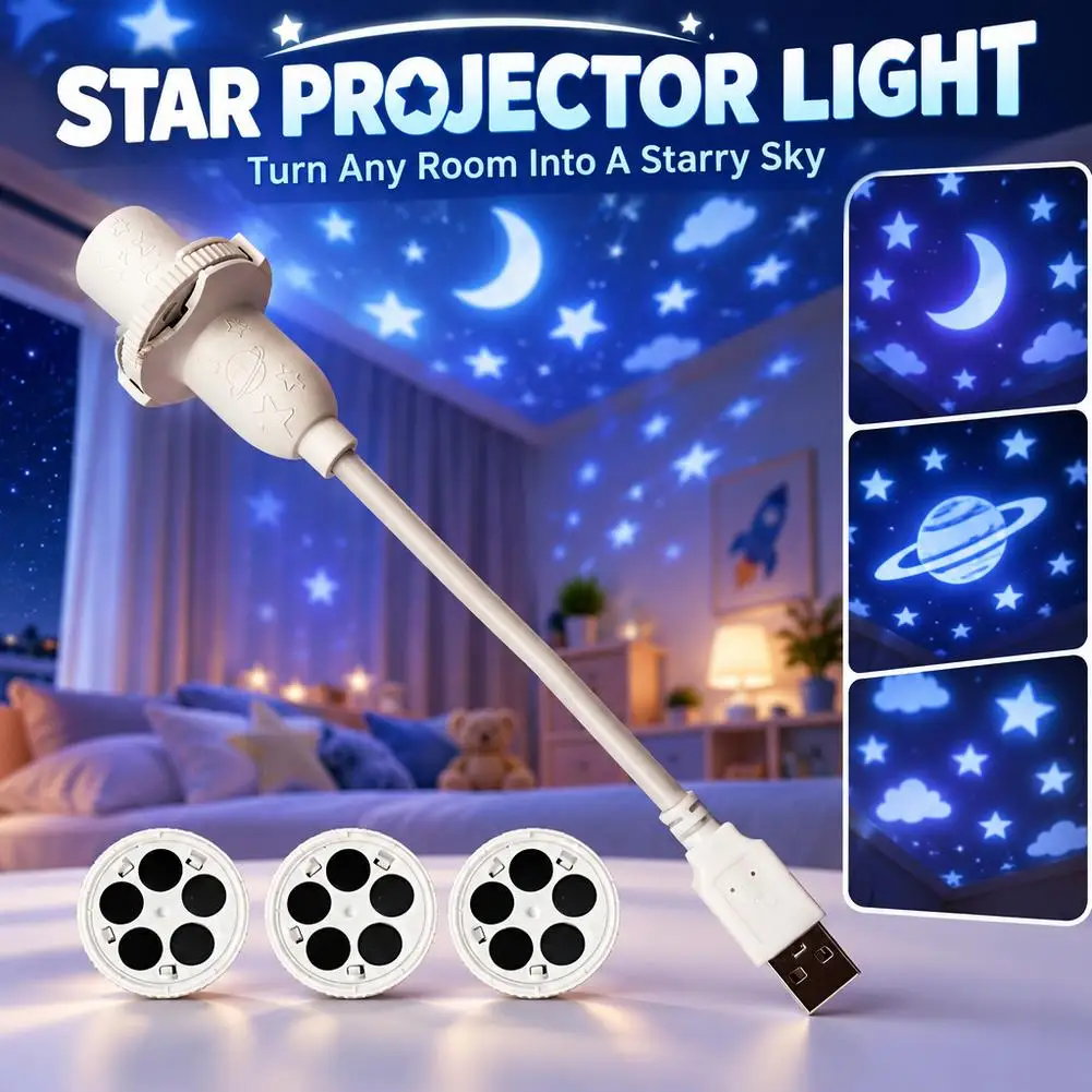 Creative Starry Sky Projector with 3 Discs (15 Patterns) USB LED Night Light Moon Lamp Bedroom Atmosphere Night Lamp