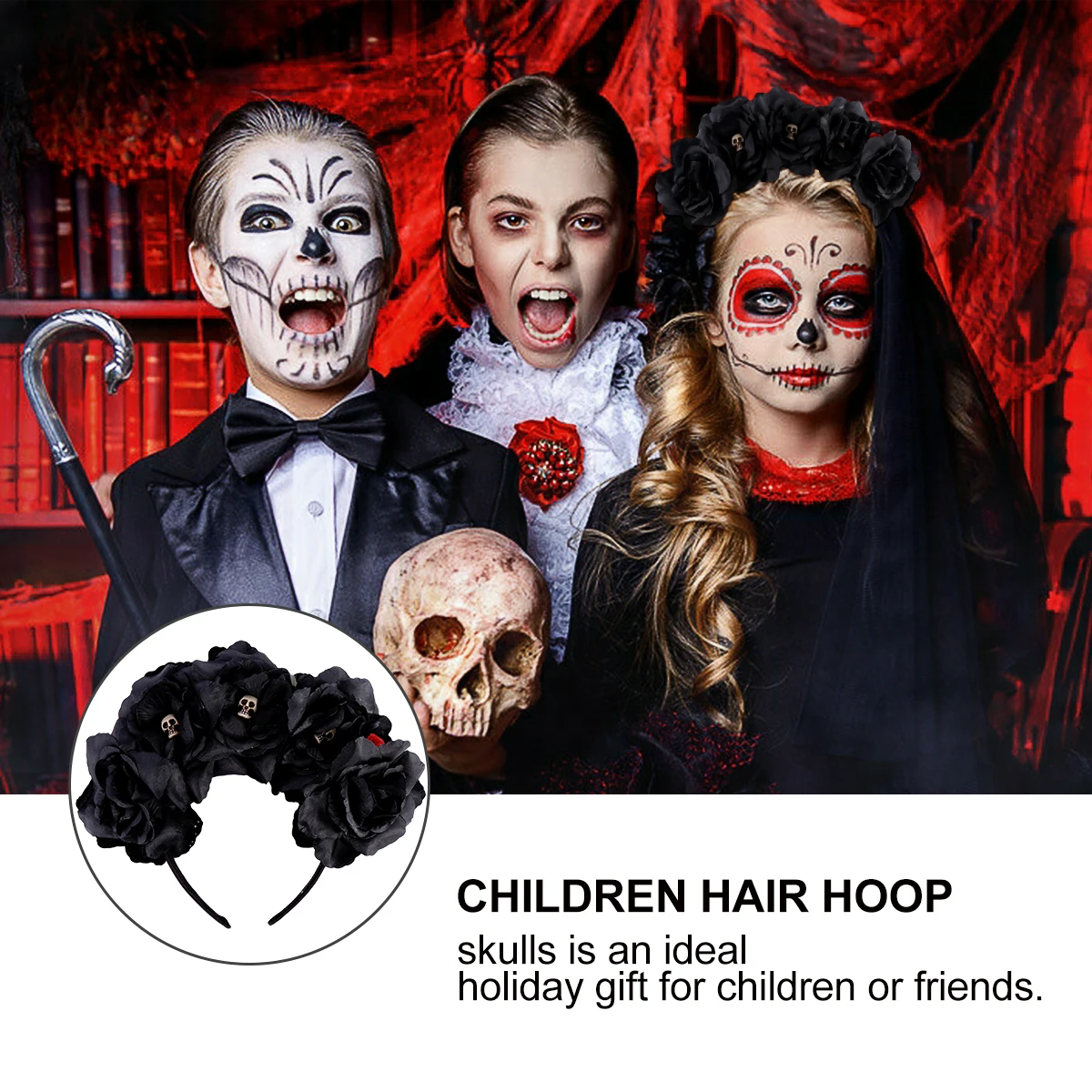

Skull Hair Hoop Cloth Comfortable Lightweight Kids Girl Halloween Party Accessories Photo Props Group Photos