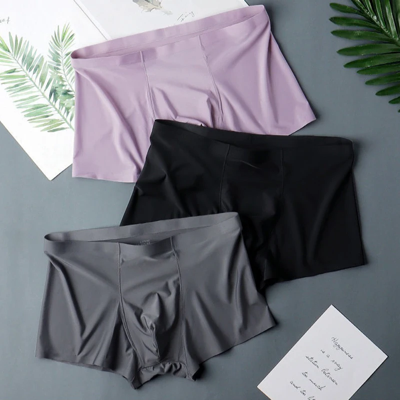 4Pcs Men Ice Silk Seamless Boxer Briefs Ultra Thin Breathable Mid Waist Non-marking Comfort Underwear Shorts