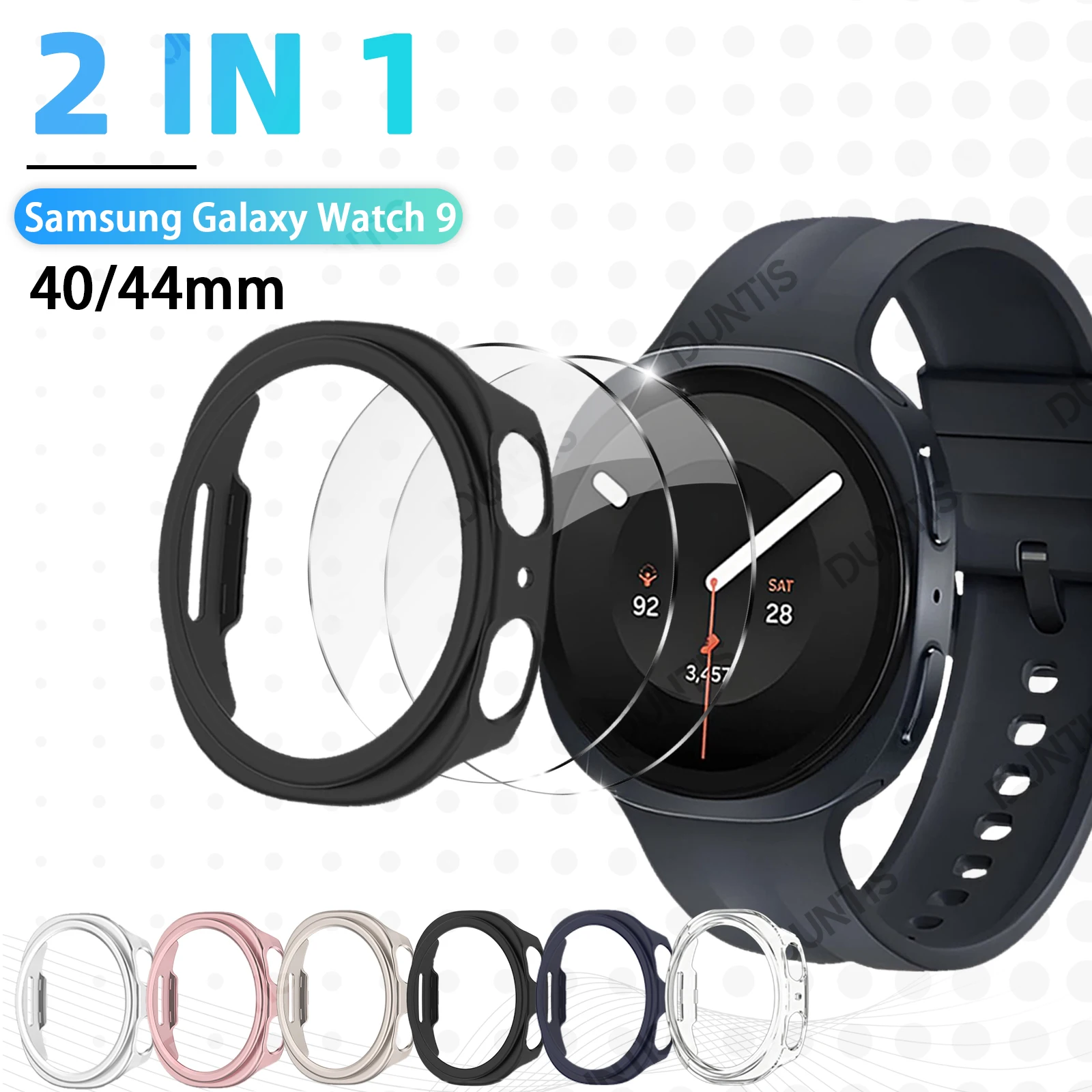 2-in-1 Glass+Case For Samsung Galaxy Watch 9 40mm/44mm Hard Bumper Protector Cover & Screen Protector Tempered Glass Accessories
