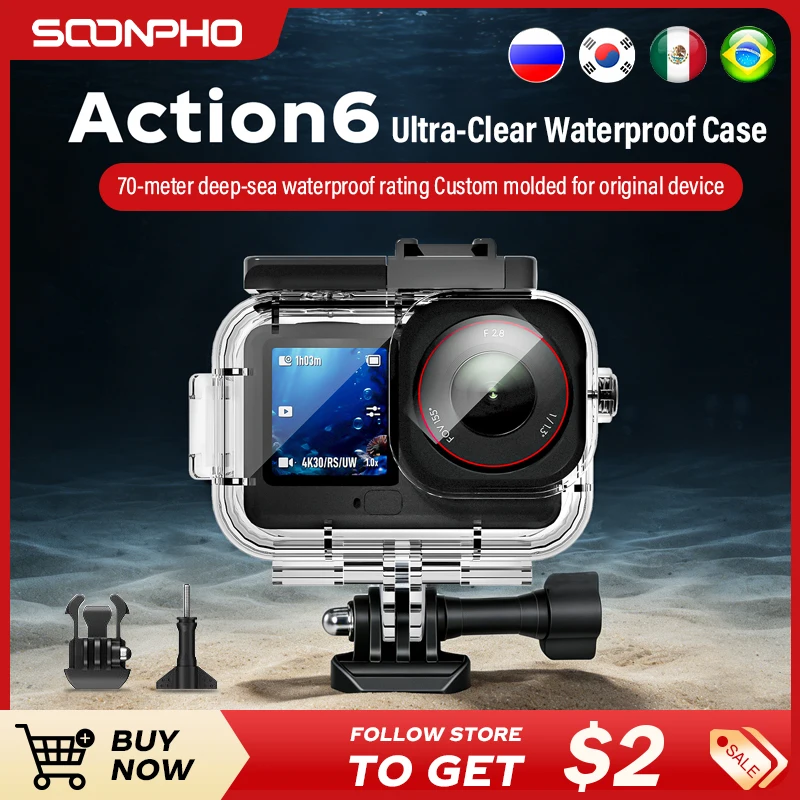 

SOONPHO 60 м магнитный водонепроницаемый чехол для DJI OSMO Action 5 Pro 4, 3, 60 м, корпус для подводного погружения, защитные аксессуары