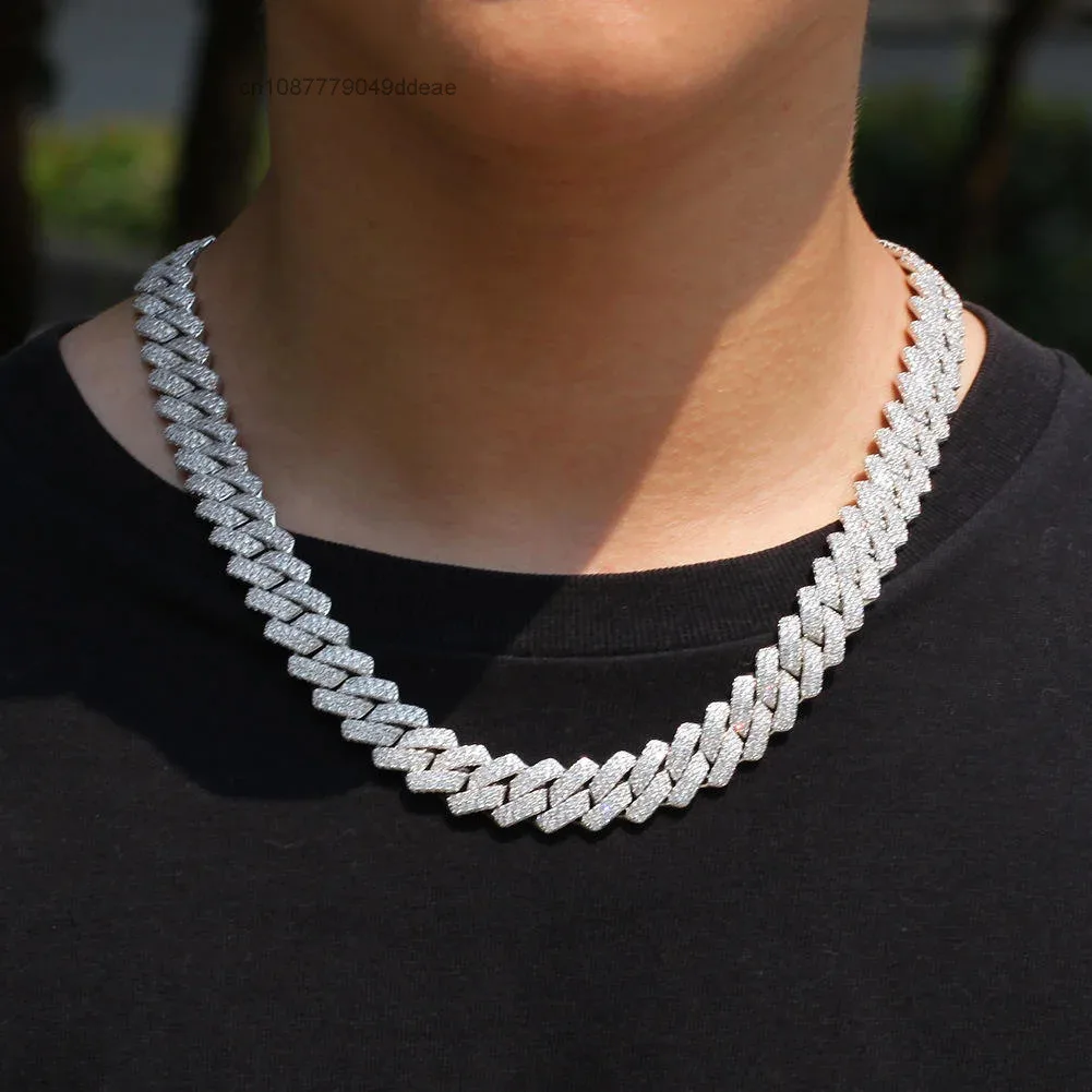 925 Premium Silver Moissanite 14MM Cuban Link Chain Classic Style Necklace Luxury Jewelry Men's Engagement Gift Anniversary..