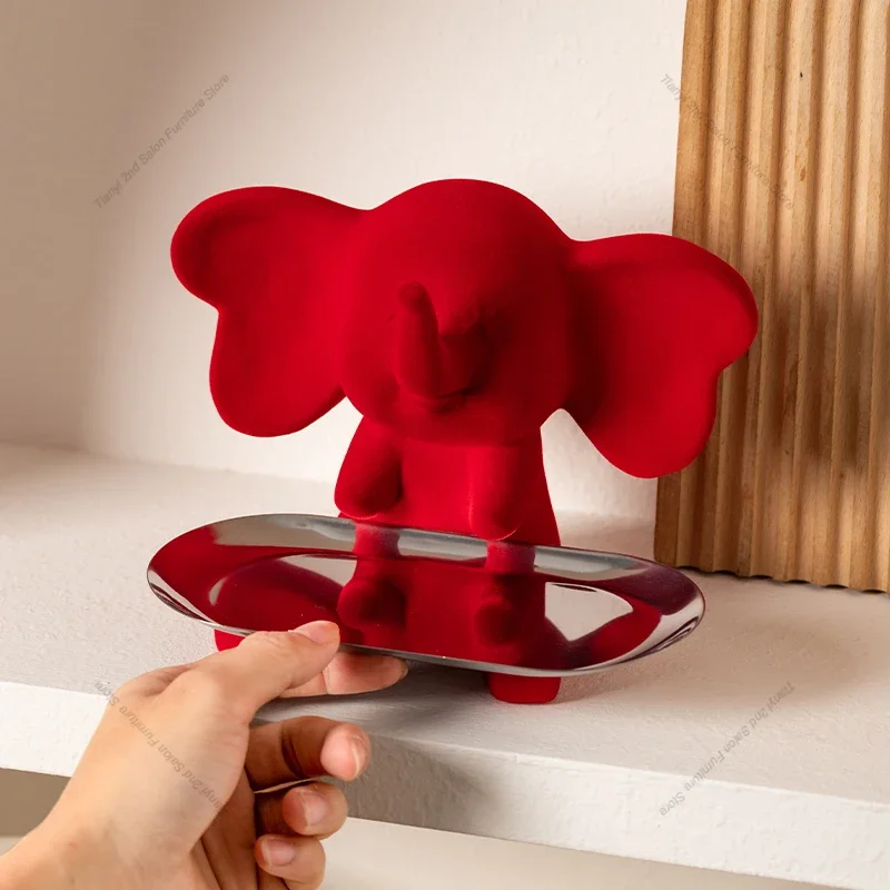 Nordic Luxury Elephant Ceramic Flocking Sculpture – Entryway/Living Room/TV Stand Handmade Craft Art Gift Mini Home Decor FYFM