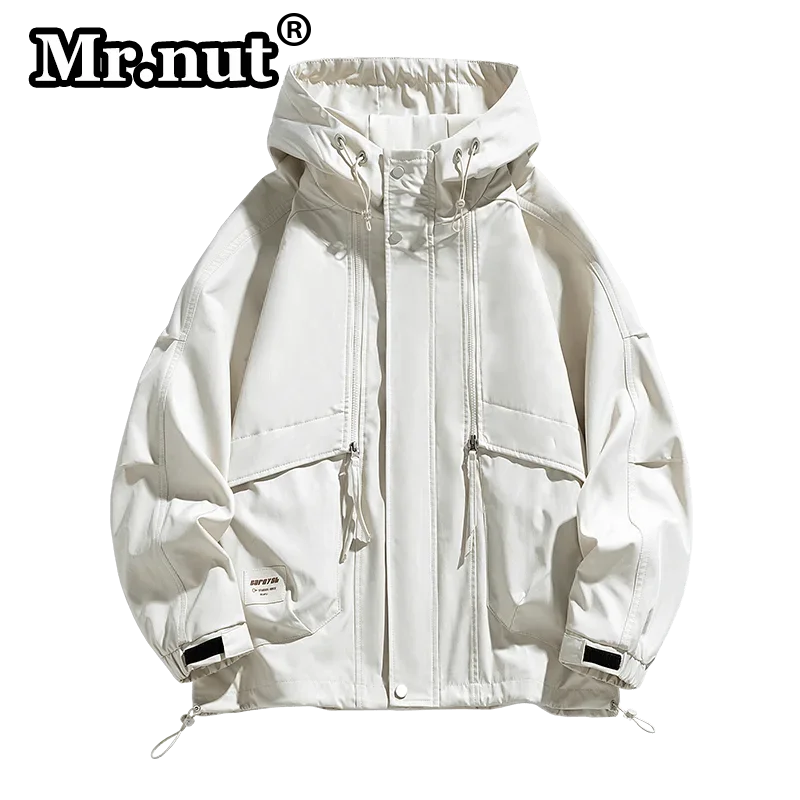 Mr.nut Men Clothing Popular Solid Color Tops Camping Outdoor Jackets Waterproof Windbreak Jacket Loose Oversize Hooded Male Coat