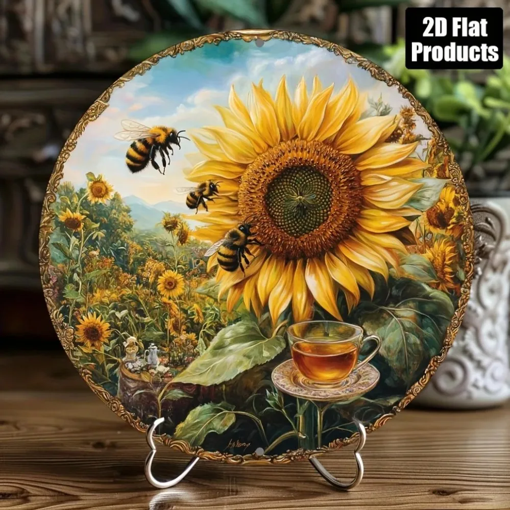 Vintage Sonnenblumen-Metallschild – Retro-Wandkunst-Dekor für Küche, Café, Zuhause, Büro, Bienen-Thema, Wanddekoration