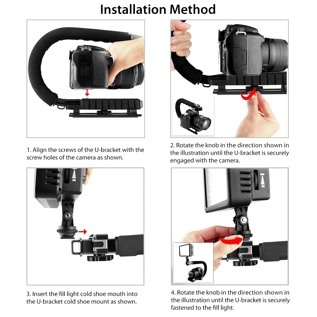 PULUZ U/C Shape Portable Handheld DV Bracket Stabilizer with 1/4 Screw & Cold-shoes for All SLR Cameras and Home DV Camera