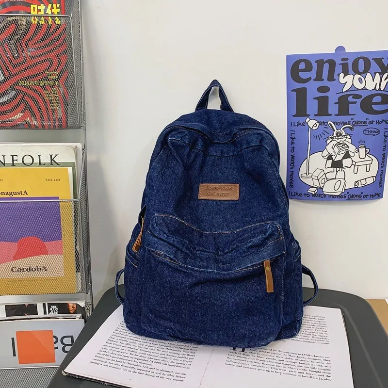 Fashion Ladies Soft Canvas School Backpack Trendy Denim Boy Girl Travel Student Bag Male Female College Backpack Men Women Bags