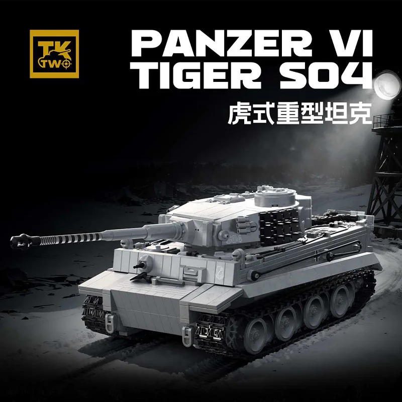 Met sneeuw bedekte Tiger Heavy Tank Sd.Kfz.182 Tweede Wereldoorlog Bouwstenen Zwarte Tijger Gevolgd Gepantserd Voertuig Jongen Speelgoed Model TK8001