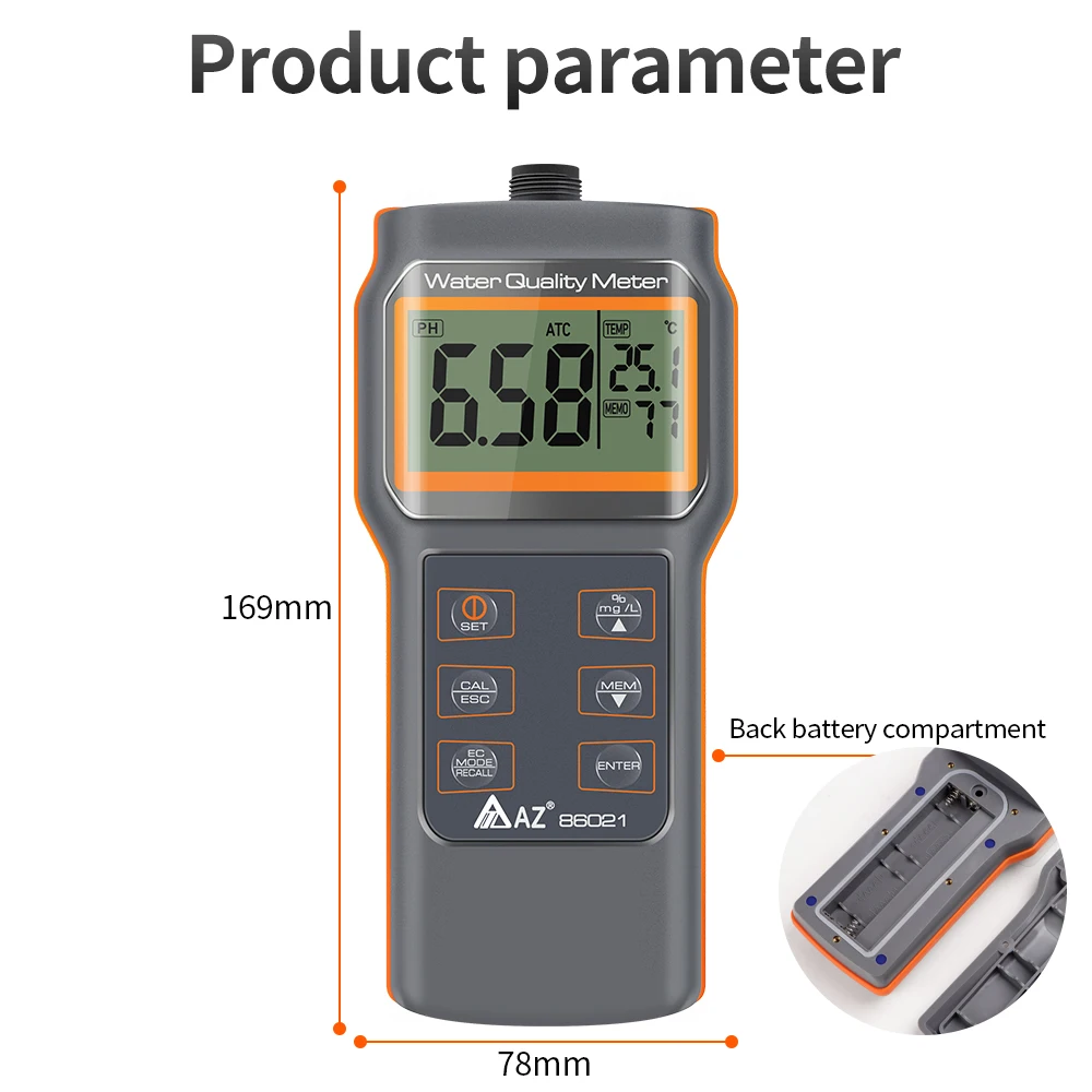 Dissolved Oxygen Detector Multi Function PH Meter Aquaculture Oxygen Content Tester High Precision Water Quality Tester AZ86021