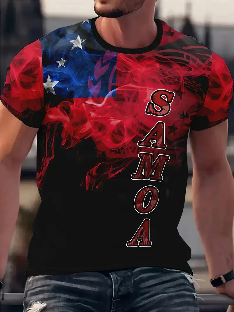 America Samoa 3D Print T Shirt Man Samoa Coat Of Arms Emblem Graphic O-Neck T-shirt For Men Fashion Clothing Camisetas De Hombre