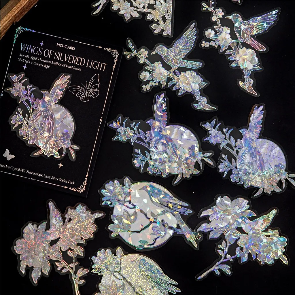 10 Pcs PET Laser Silver Sticker Pack Junk Journal DIY Scrapbooking Art Collage Stationery Planner Decor Diary Stickers