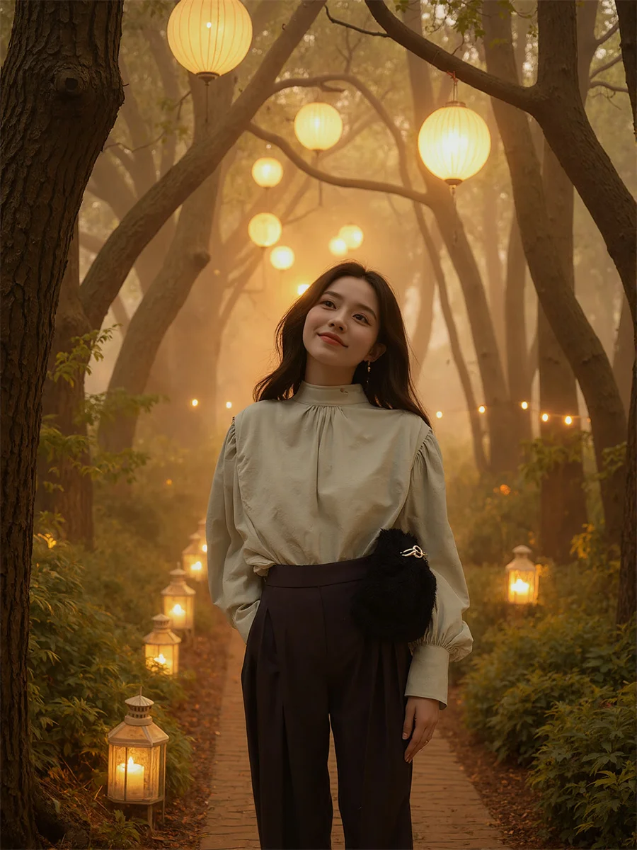 قميص امرأة س الرقبة نصف الياقة العالية الكورية نمط مطوي اللوحة الأمامية زر تصميم أنيق سيدة العمل مكتب أنثى بسيطة الأساسية