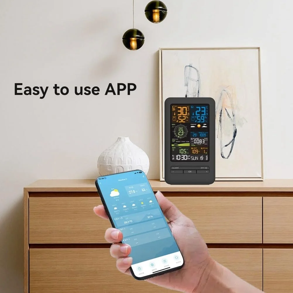 محطة الطقس واي فاي الذكية تويا المنزل الرقمية اتجاه سرعة الرياح الأمطار ضوء مؤشر جودة الهواء درجة الحرارة الرطوبة