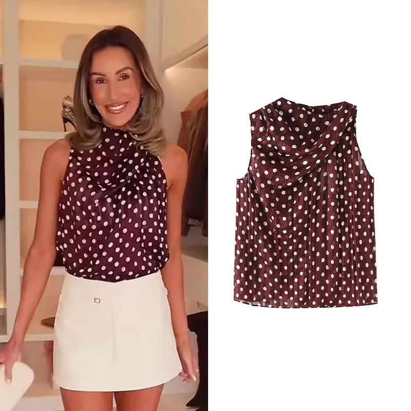 Women's Polka Dot Top New 2026 Spring Summer O-Neck Lightweight Women Tank Top Lady Waistcoat Female Chic Tops
