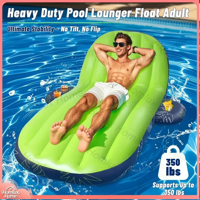 Adult Large Inflatable Pool Raft PVC Floating Lounger for Tanning Swimming Relaxation Beverage Holder Water Bed Pool Float