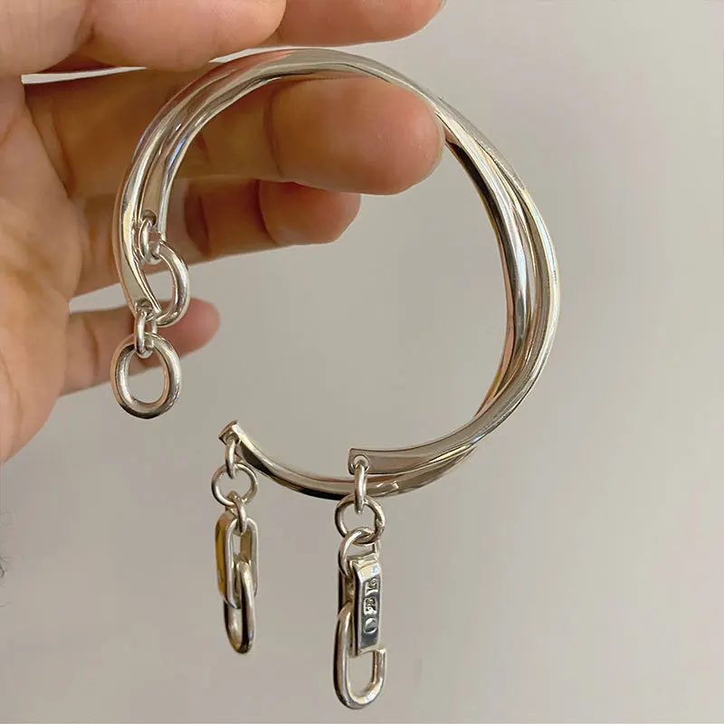 925 Sterling Silver Bracelet Bangle Vintage Open Lock Geometric Punk For Woman Girl Fashion Jewelry Gift Dropship Wholesale