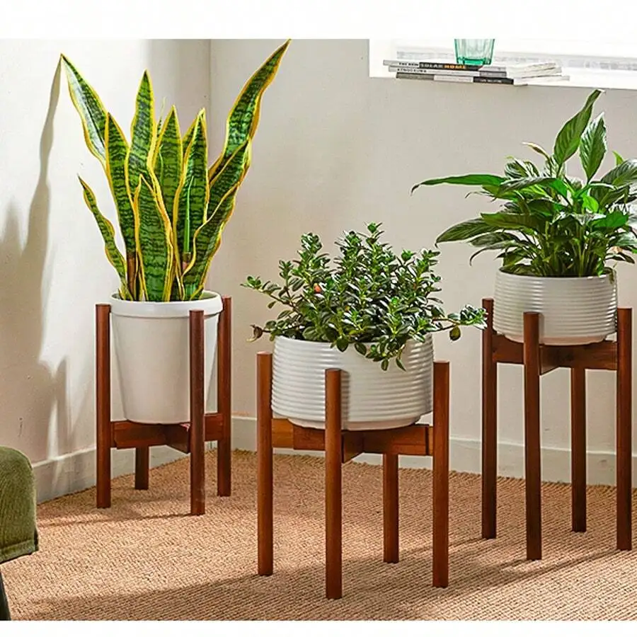 Bamboo Plant Stand Fits 8 9 10 11 12 Inches Plant Stand Indoor Small Corner Planter Holder For Indoor Plants, Single Floor Plant Stands For Living Room Balcony, Reddish Brown
