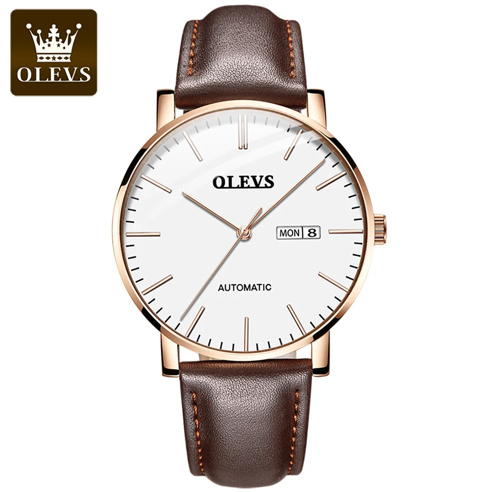 OLEVS Men\'s Watches Casual Simple Original Automatic Mechanical Watch for Man Waterproof Date Week High Quality Wristwatch