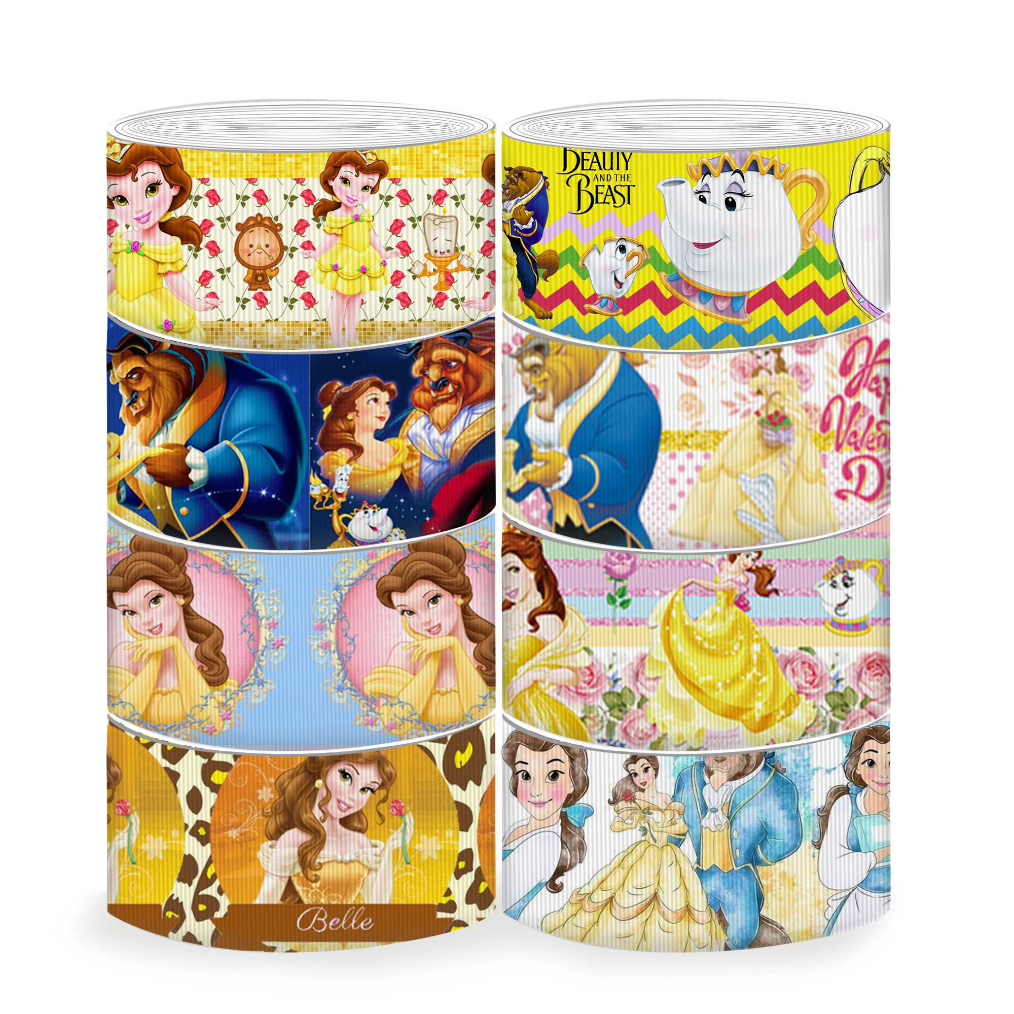 Disney 5 Yards Multi Size Beauty and the Beast Bella Printed Grosgrain Ribbon For Hairbows DIY Craft Supplies Cartoon Ribbons