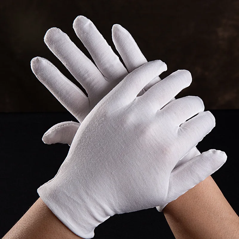 12Pairs White Cotton Gloves Breathable Stretch Cloth Gloves Men Women Jewelry Coin Silver Inspection Parade Serving Work Gloves