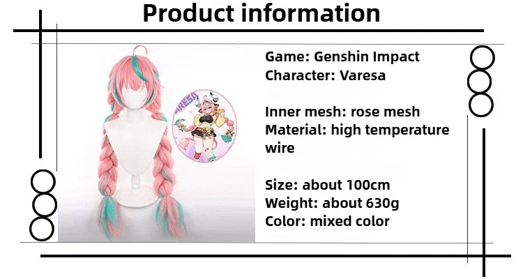 Game Varesa Synthetisch Haar Varesa Cosplay Kant 100Cm Gradiënt Dubbele Paardenstaart voor Vrouwen Party Rollenspel Pruik Accessoire ﻿