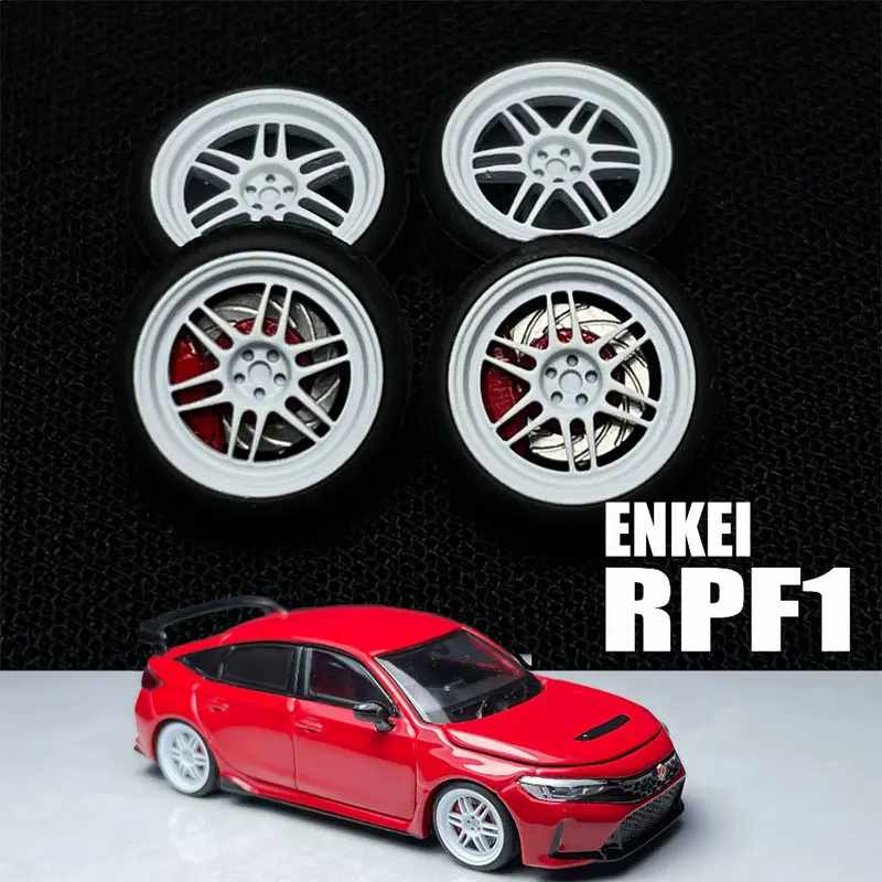 7.5/8/8.5mm MT RPF1 1/64 Car Modified Wheels Rubber Tires Metal Resin Wheels Without Caliper Suitable for 1:64 Static Car Model
