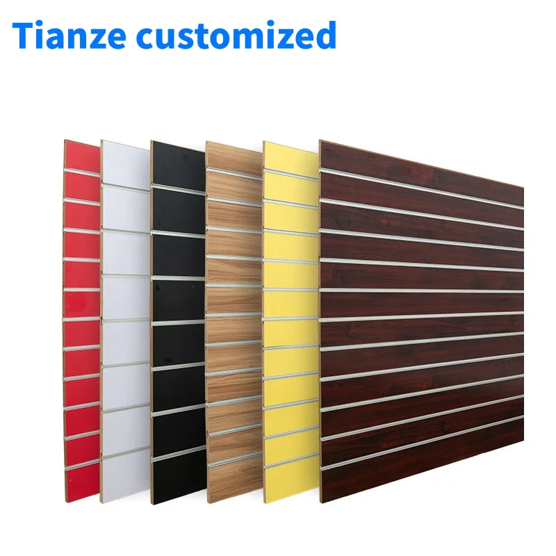 （customized）Melamine MDF Slatwall Display Panel with Slotted Aluminum Retail Shop Display Panel Cheap Commercial Furniture