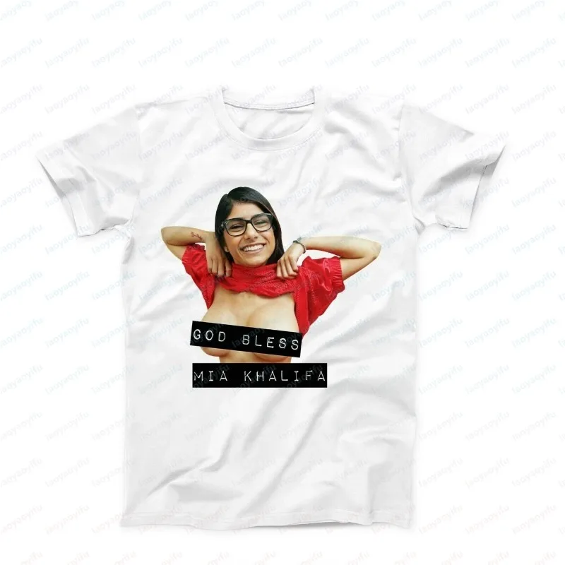 Camiseta con estampado de Mia Khalifa, estrella porno, para hombre, divertida, a la moda, para verano, para mujer, cómoda, informal, Ropa Mujer