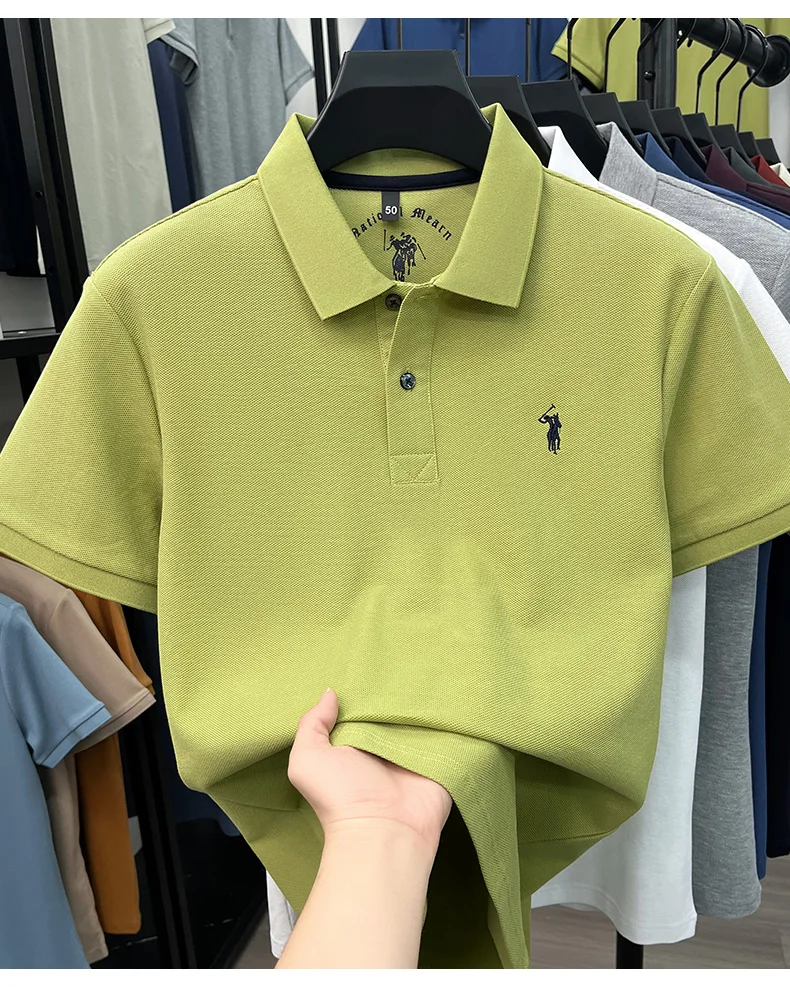 High-End 100% Baumwolle Kurzarm Polo Shirt Sommer Mode Luxus Marke Pony Stickerei T-Shirt Business Freizeit Golf Herrenkleidung – Detail 37