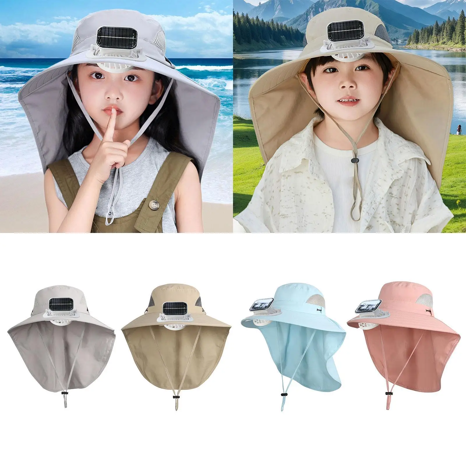 

Children Outdoor Hat with Solar Fan Travel Camping Hat Versatile Breathable Cooling Hat for Beach Play Fashionable