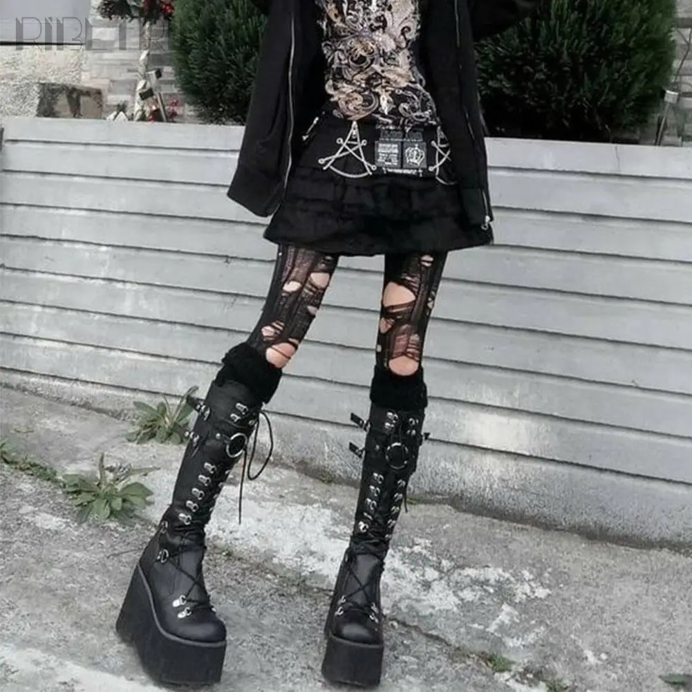 INS Brand New Womens Thigh High Combat Boots Women Lace Up Zip Thick Wedges BucklePunk Goth Cool Fashion Women Street Booties