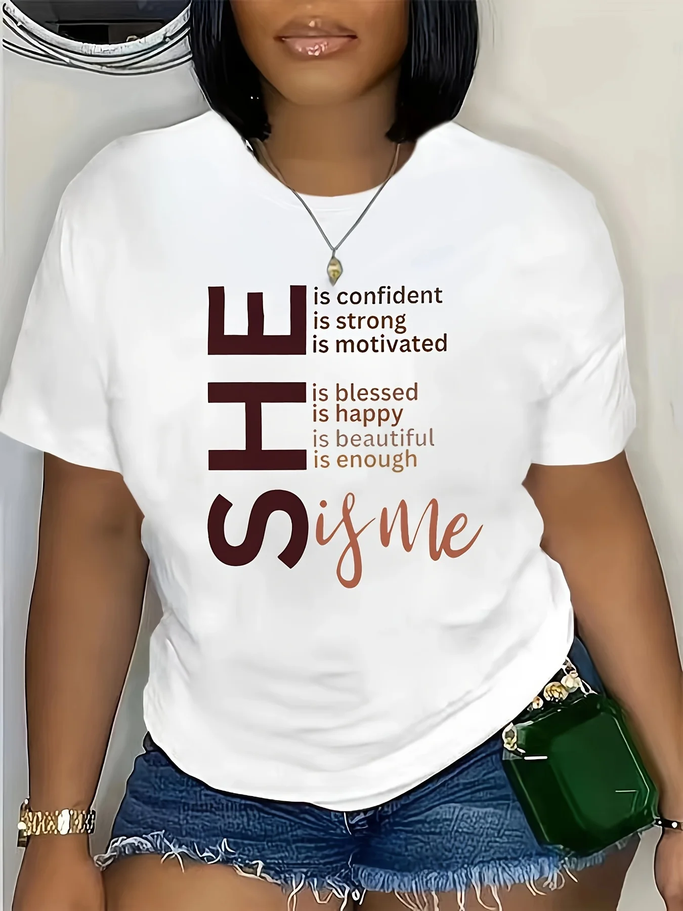 She Is Me Empowering Women's Tee - Casual White Top