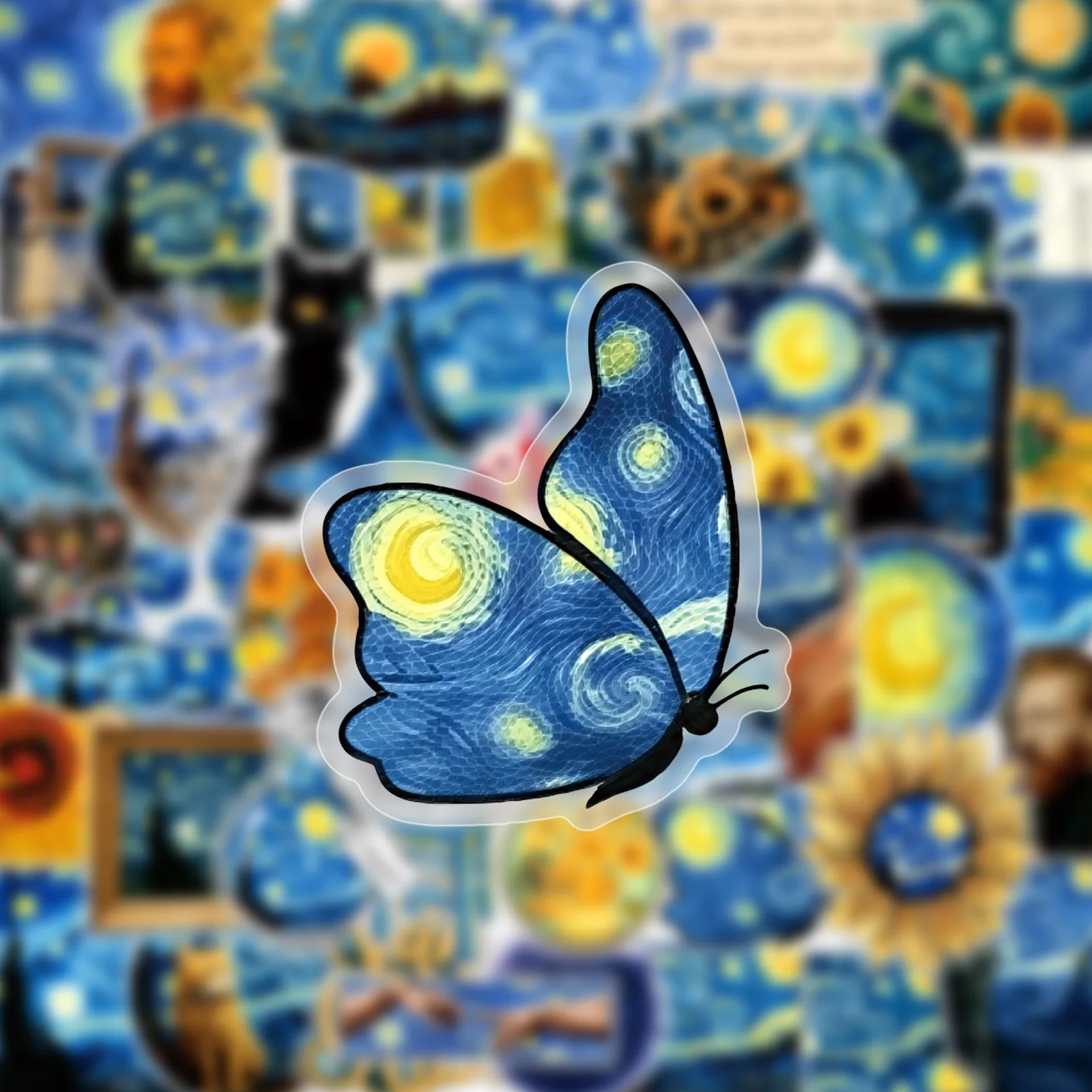 50PCS Oil Painting Van Gogh Starry Sky Graffiti Stickers Nordic Ins Creative DIY Toys for Bottle Travel Bag Aesthetic Decals - view 5