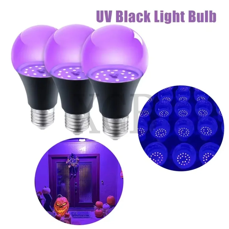 

12W UV LED Bulb AC85-265V Purple Transparent Stage Bar Light Blacklight Bar Fluorescent Decoration E27 UV 395nm Atmosphere Bulb
