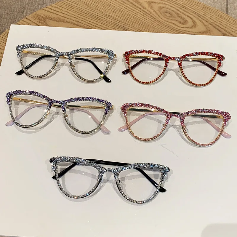 ファッション猫メガネラインストーンヴィンテージスタイリッシュなトレンディなブランドデザインブルーライトブロック眼鏡女性装飾用
